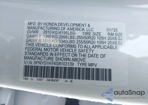 2025 Honda Pilot Touring from USA, damaged, VIN 5FNYG1H74SB103139